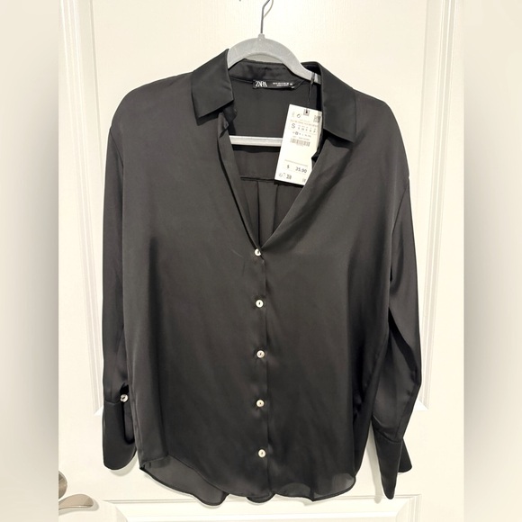 Zara Boyfriend Fitted Women's Black Satin Blouse - Picture 1 of 7